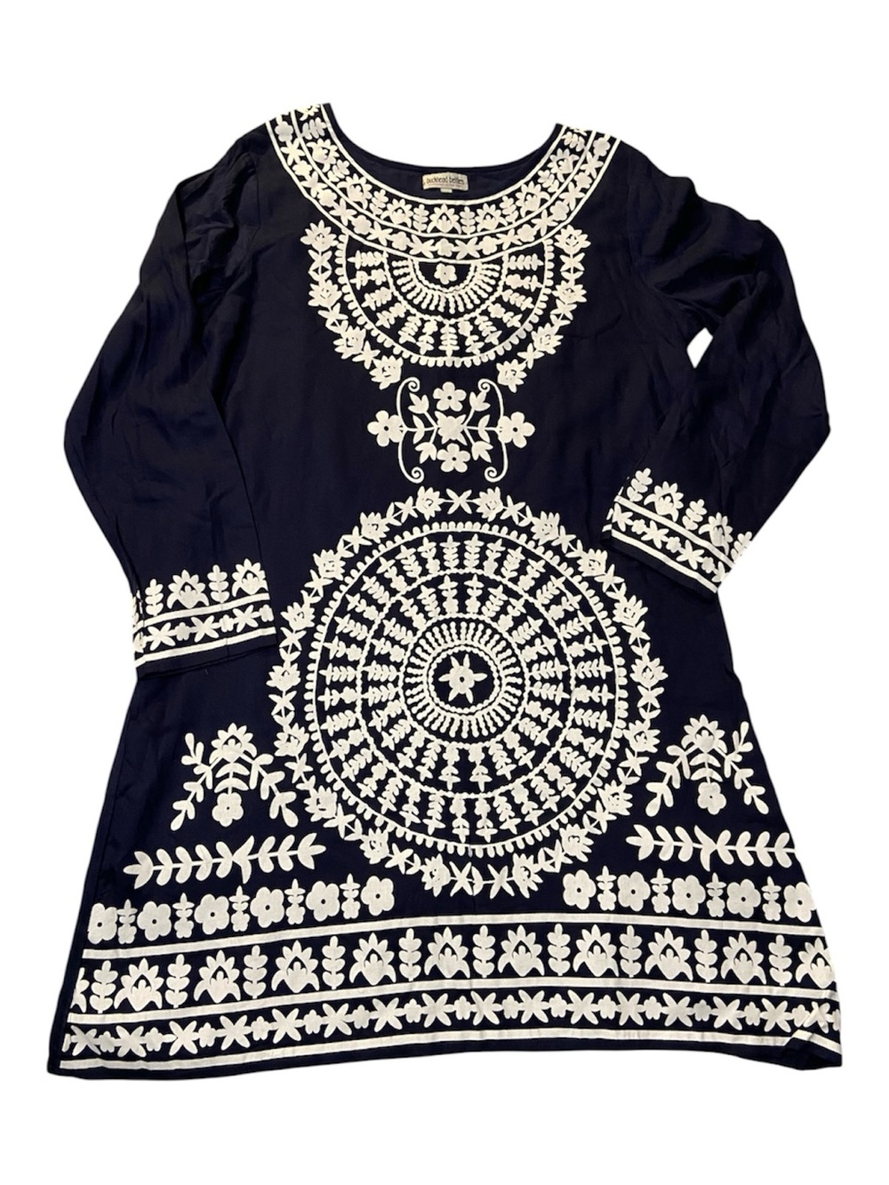 Navy Dress with White Floral Medallions